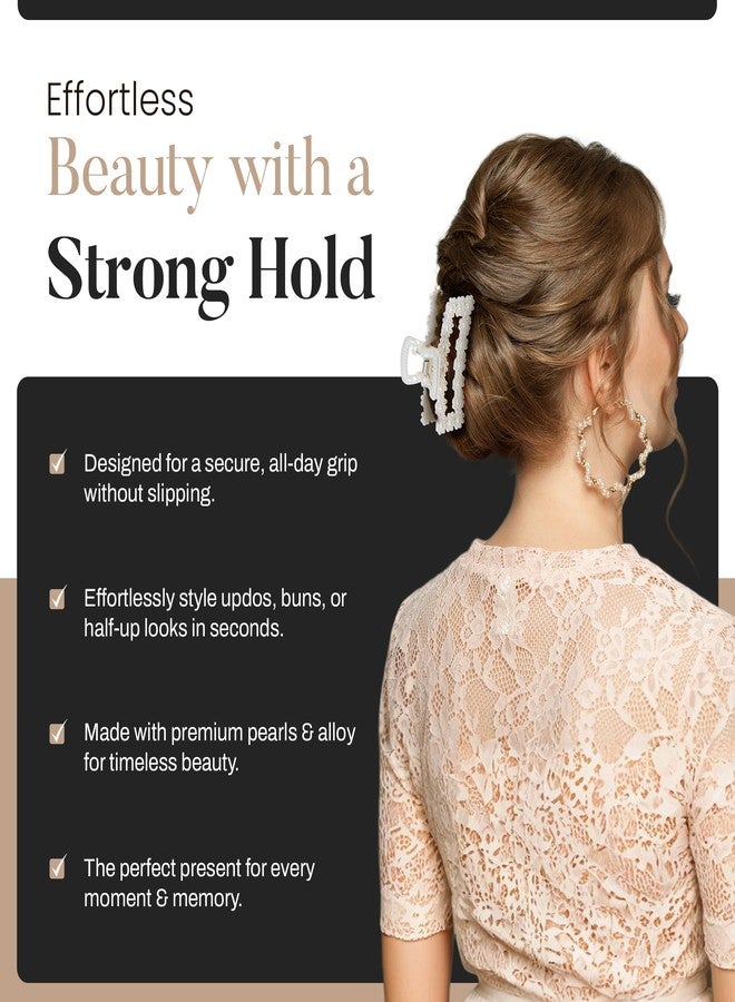 Merdia 5 PCS Simulated Pearl Hair Claw Clips for Women | Multi-Use Barrettes for Thin Hair with Non-Slip Strong Hold | Barrettes for Thick & Curly Hair Accessories | Flat Claw Clips for Women, Off-White - Image 4